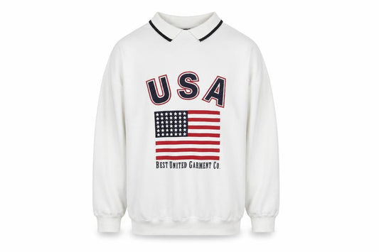 L.A. Blues Men's White Collared USA Graphic Pullover Sweatshirt M