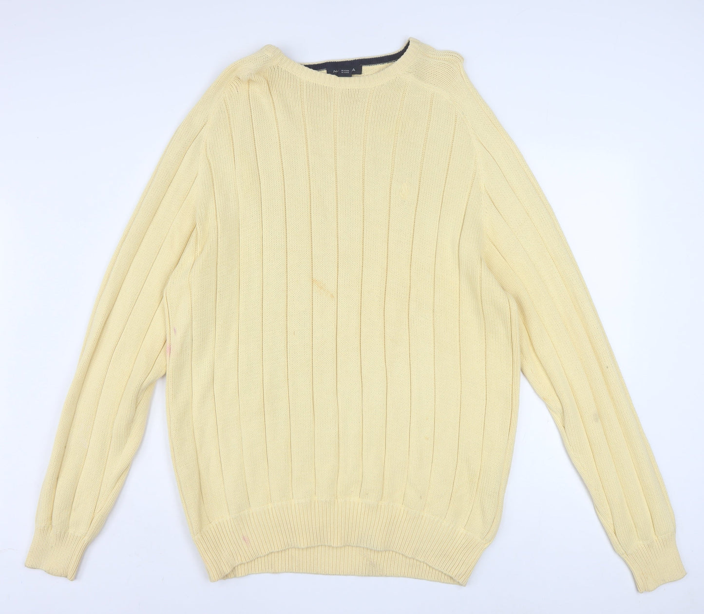 Nautica Mens Beige Cotton Ribbed Crew Neck Pullover Jumper XL