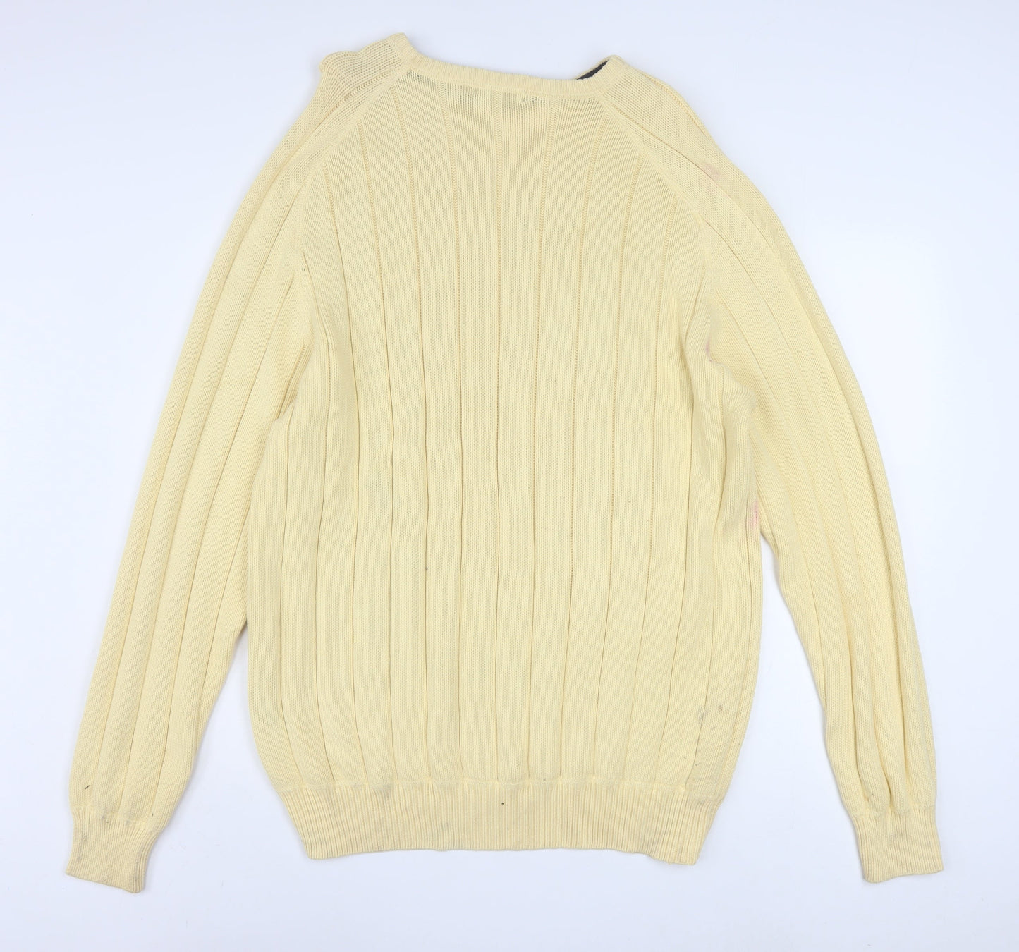 Nautica Mens Beige Cotton Ribbed Crew Neck Pullover Jumper XL