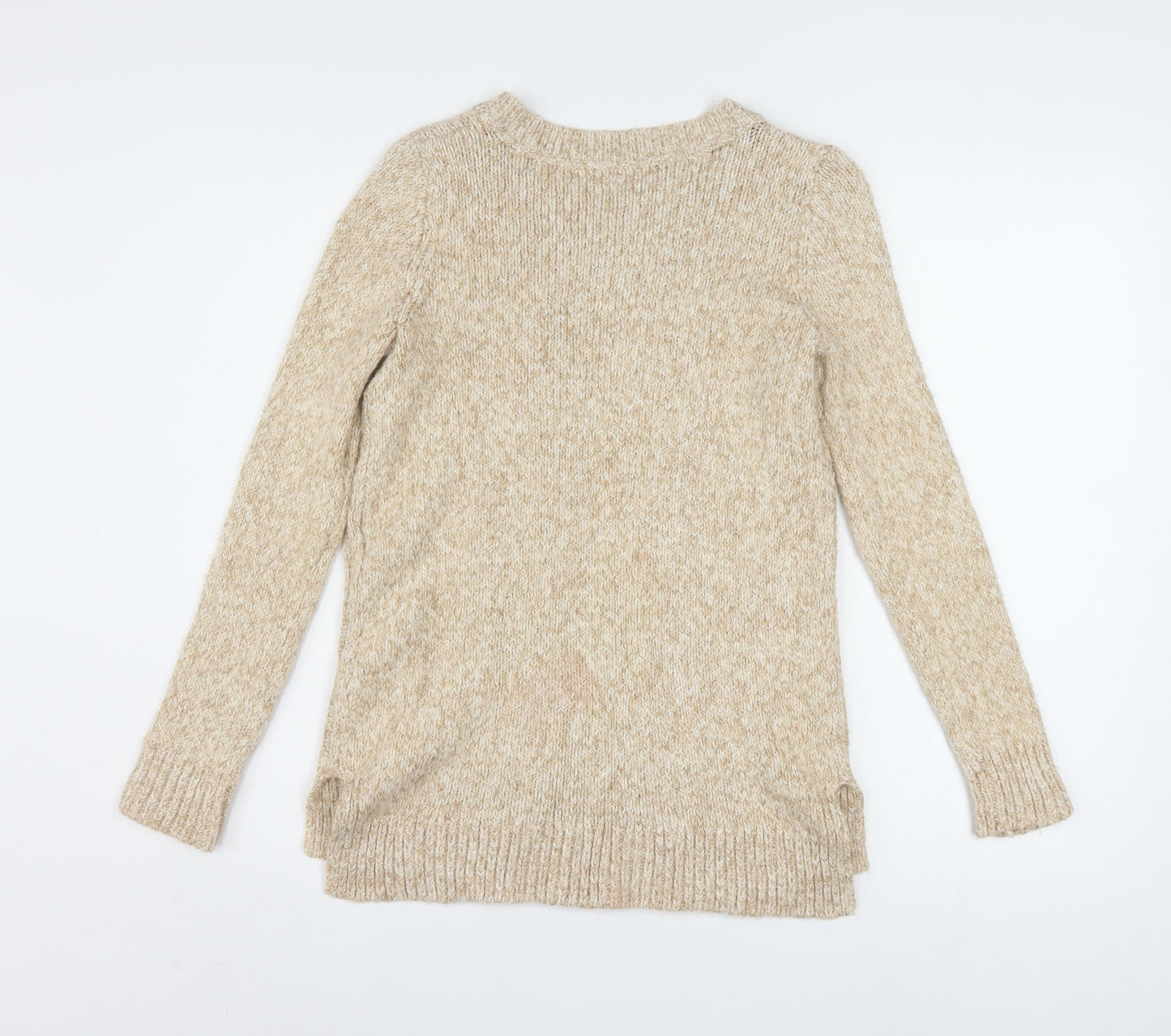 Tommy Hilfiger Womens Beige Cable-Knit Crew Neck Jumper Size 2XS