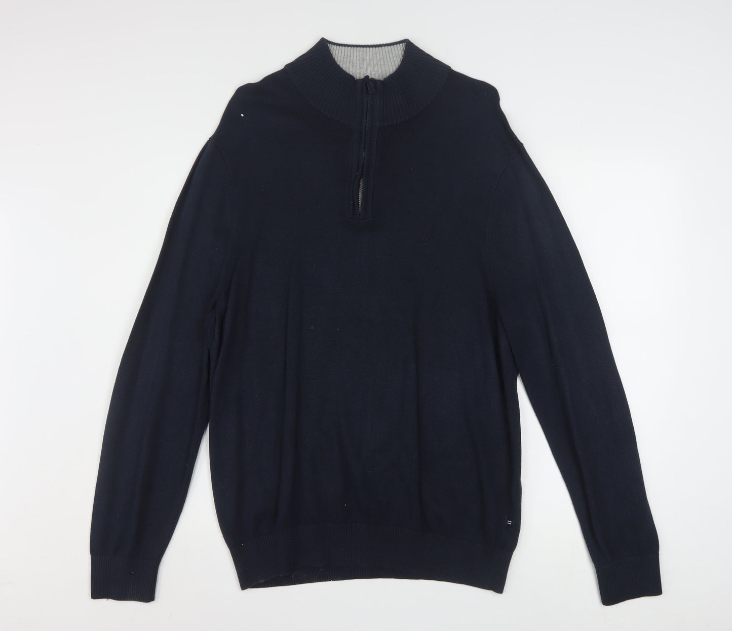 Nautica Men's Blue 1/4 Zip High Neck Cotton Blend Jumper L