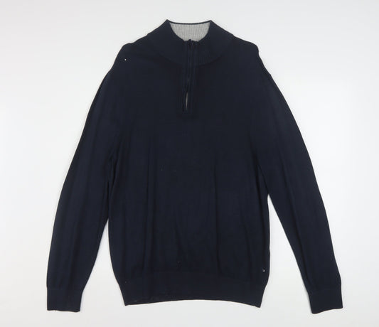 Nautica Men's Blue 1/4 Zip High Neck Cotton Blend Jumper L