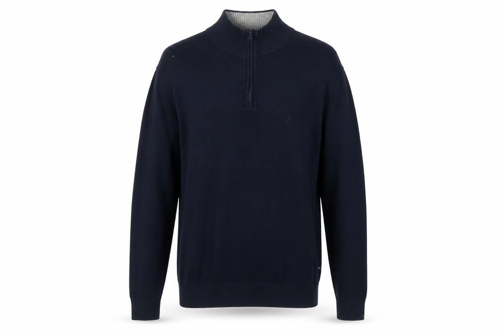 Nautica Men's Blue 1/4 Zip High Neck Cotton Blend Jumper L