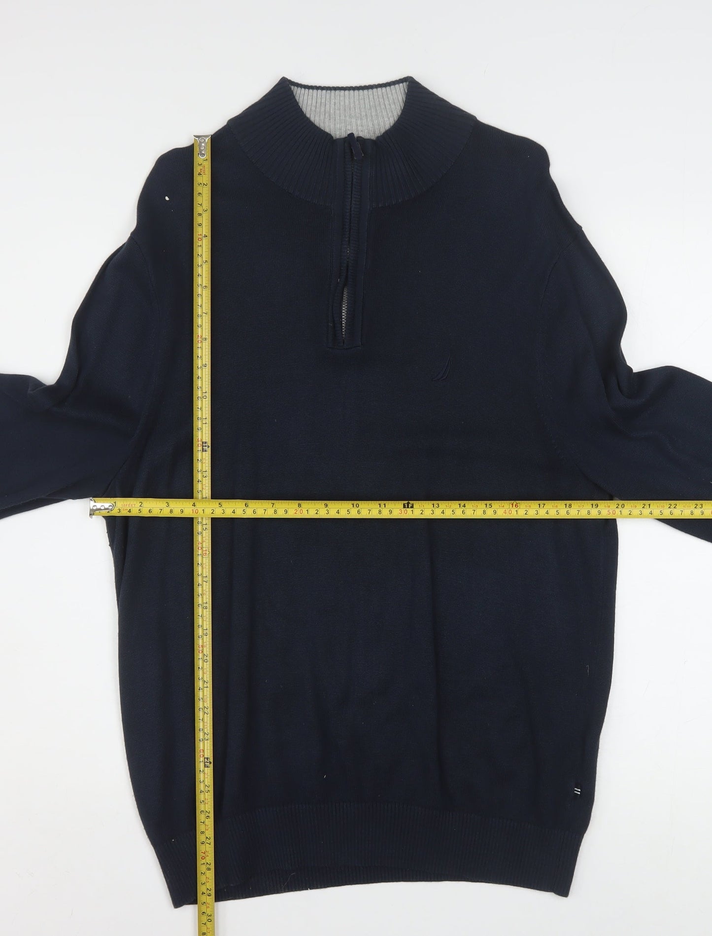 Nautica Men's Blue 1/4 Zip High Neck Cotton Blend Jumper L