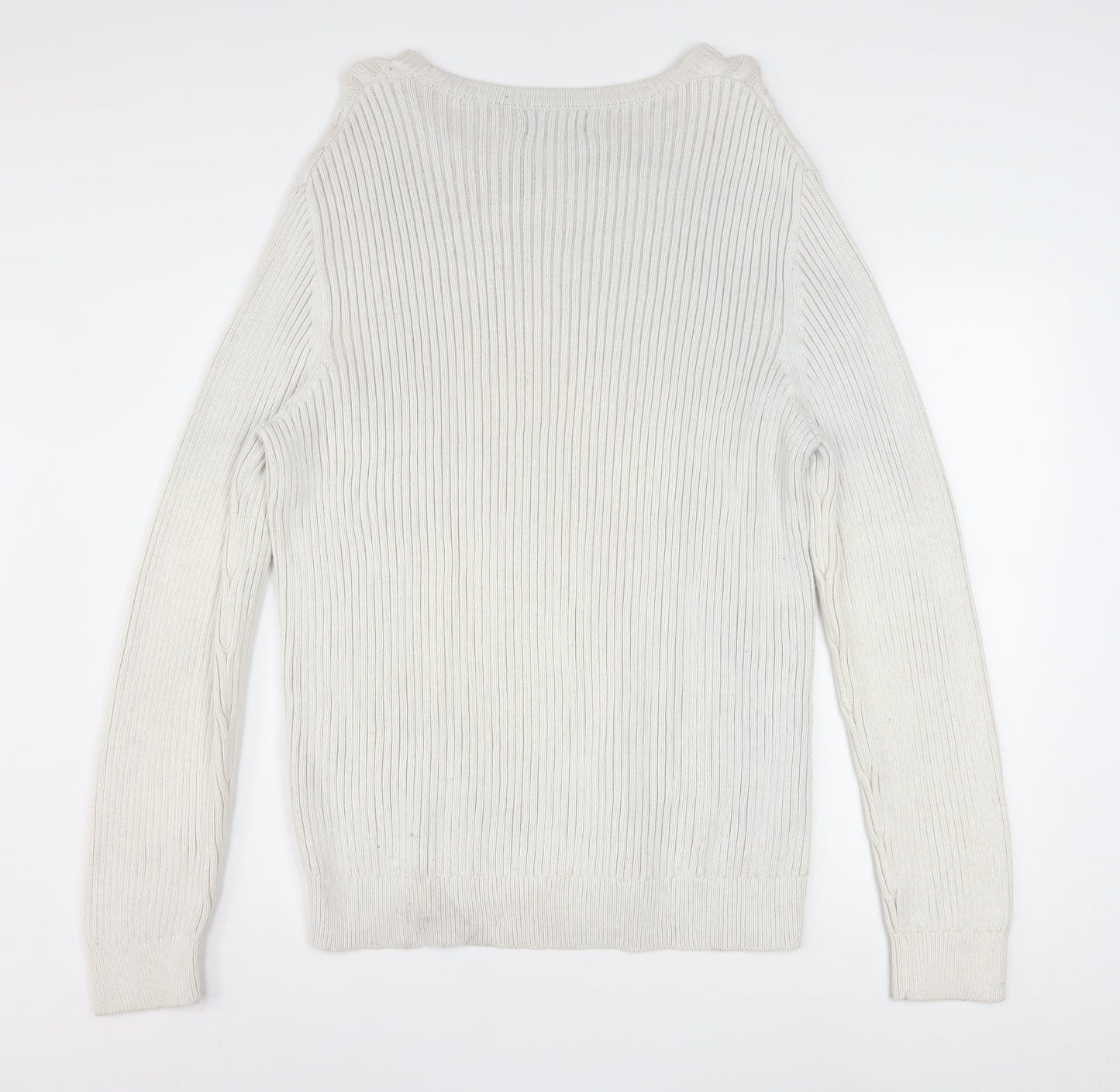 Nautica Men's White Cotton Cable-Knit Crew Neck Jumper XL
