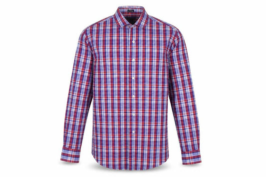 Tommy Hilfiger Men's Red Blue Checked Slim Fit Long Sleeve Shirt 15