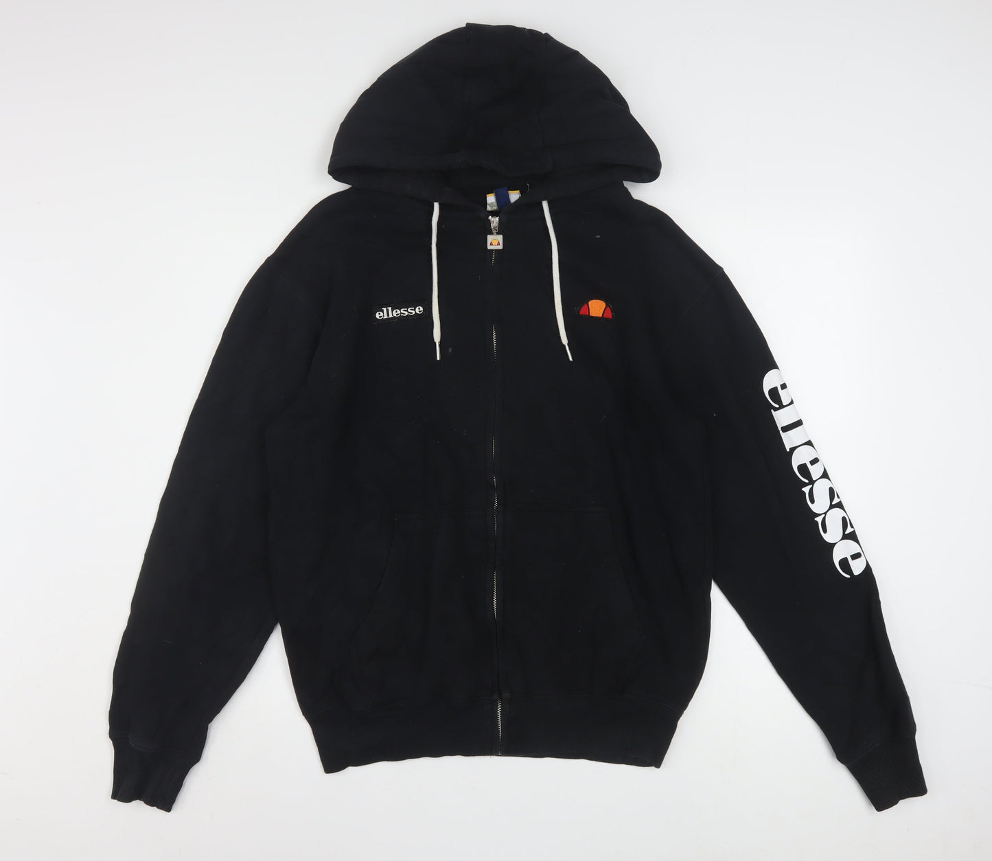 Ellesse Womens Black Full Zip Hoodie Size 10 Cotton Blend Logo Sleeve
