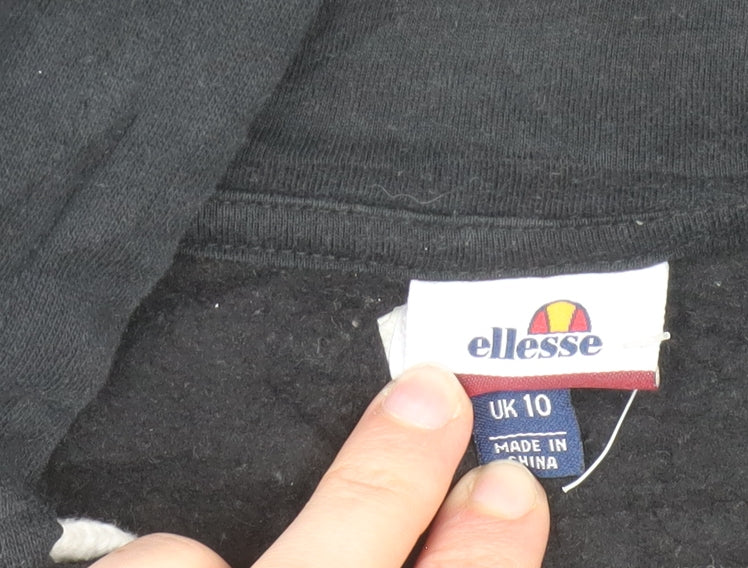 Ellesse Womens Black Full Zip Hoodie Size 10 Cotton Blend Logo Sleeve