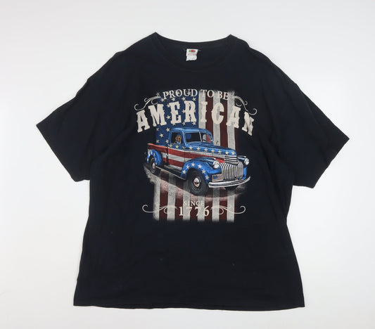 Fruit of the Loom Men's Black Proud to be American Graphic T-Shirt XXL