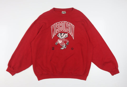 Preloved Tultex Mens Red 2XL Wisconsin Pullover Sweatshirt Vintage USA - Front