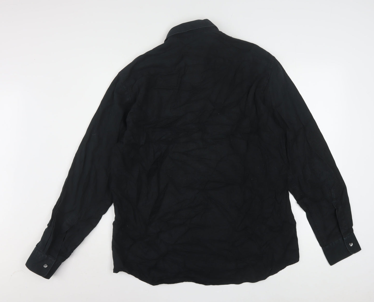 Hugo Boss Men's Black Long Sleeve Button-Up Cotton Shirt Size 16