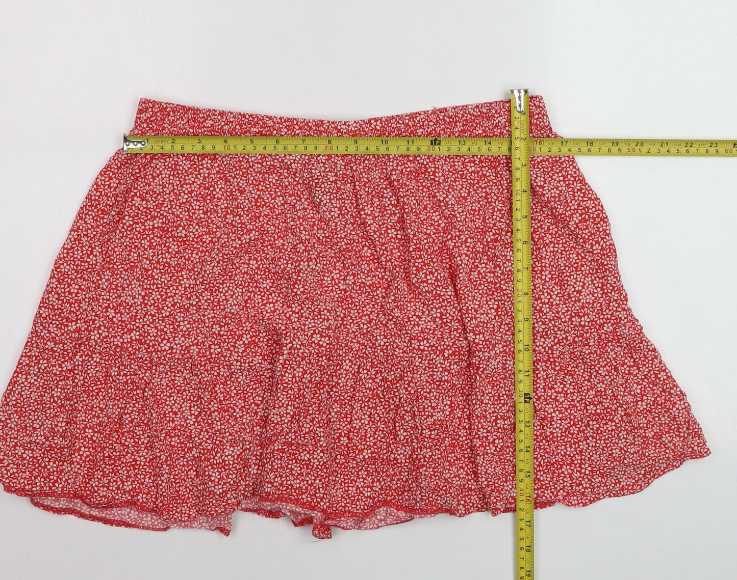 New Look Women Red Floral Flared Short Skirt Size 16