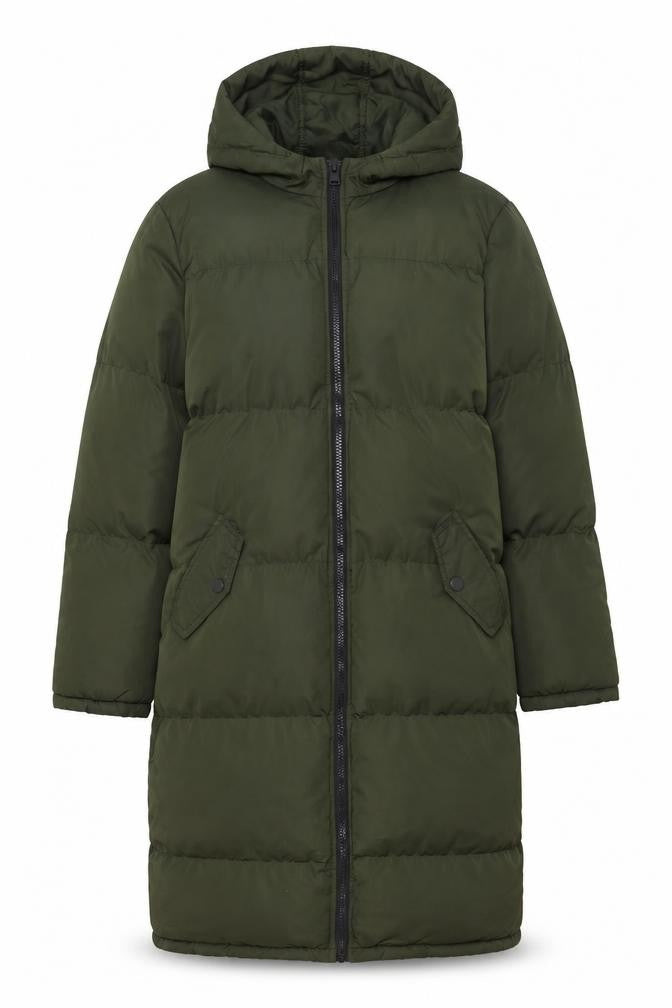 Brave Soul Women's Green Hooded Long Puffer Coat Size 12 Winter Warm