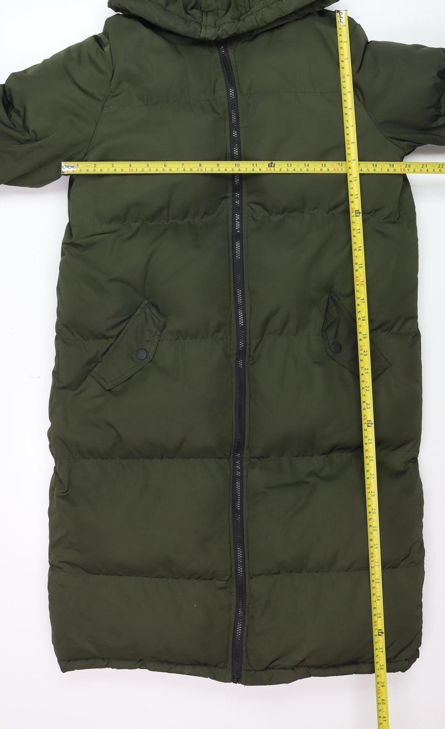 Brave Soul Women's Green Hooded Long Puffer Coat Size 12 Winter Warm