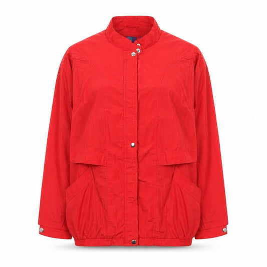 Front view of C&A women’s red silk lightweight casual jacket, size UK 16
