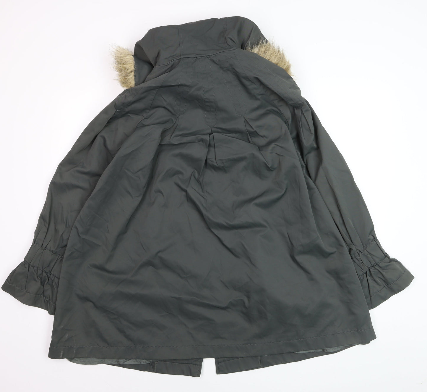 French Connection Women’s Green Fur Trim Hooded Parka Coat Size 10