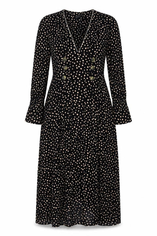 Topshop Women's Black Polka Dot Midi Fit & Flare Dress Size 8