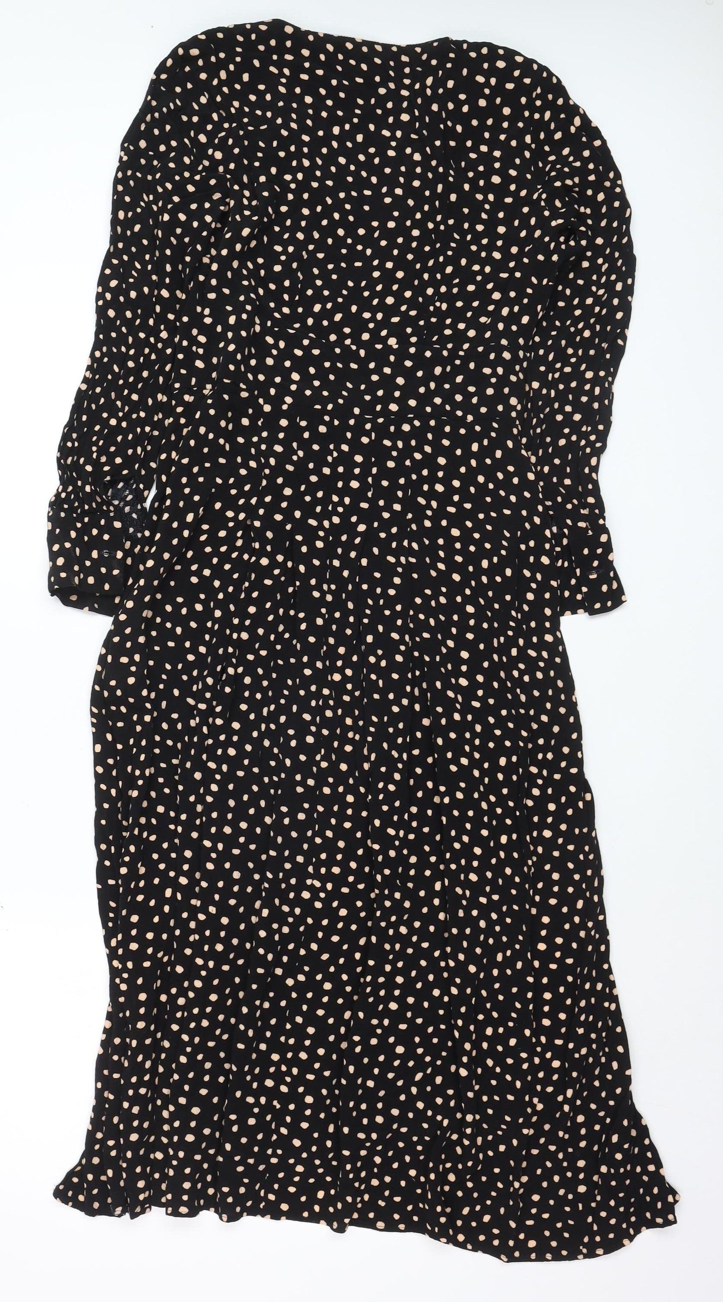 Topshop Women's Black Polka Dot Midi Fit & Flare Dress Size 8