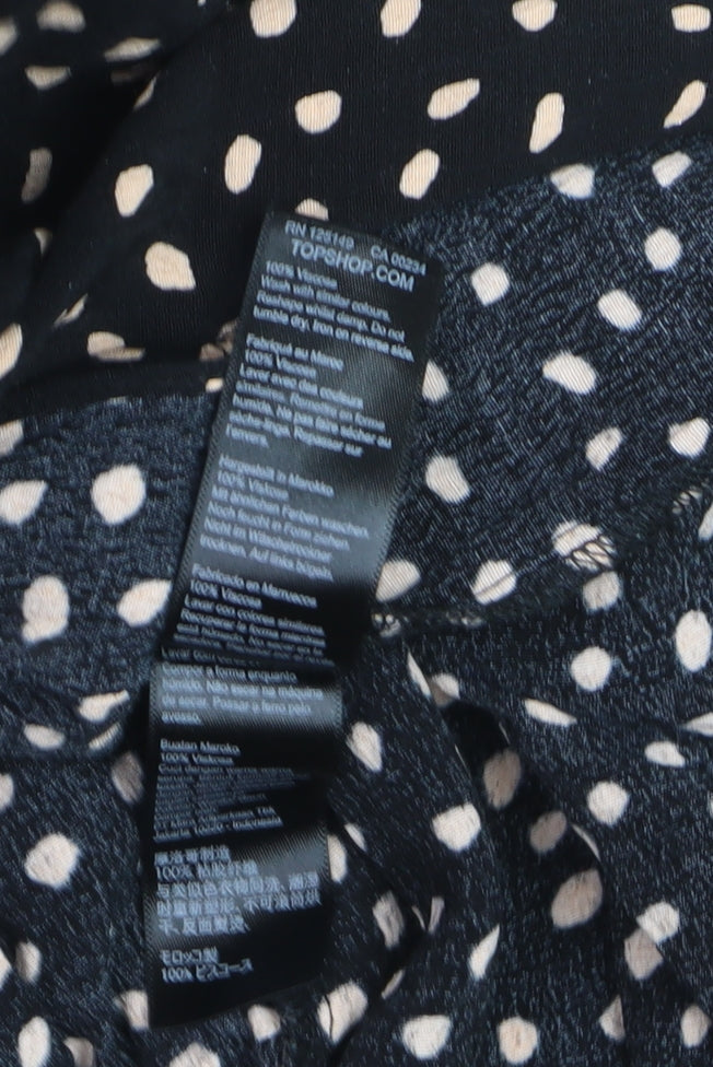 Topshop Women's Black Polka Dot Midi Fit & Flare Dress Size 8