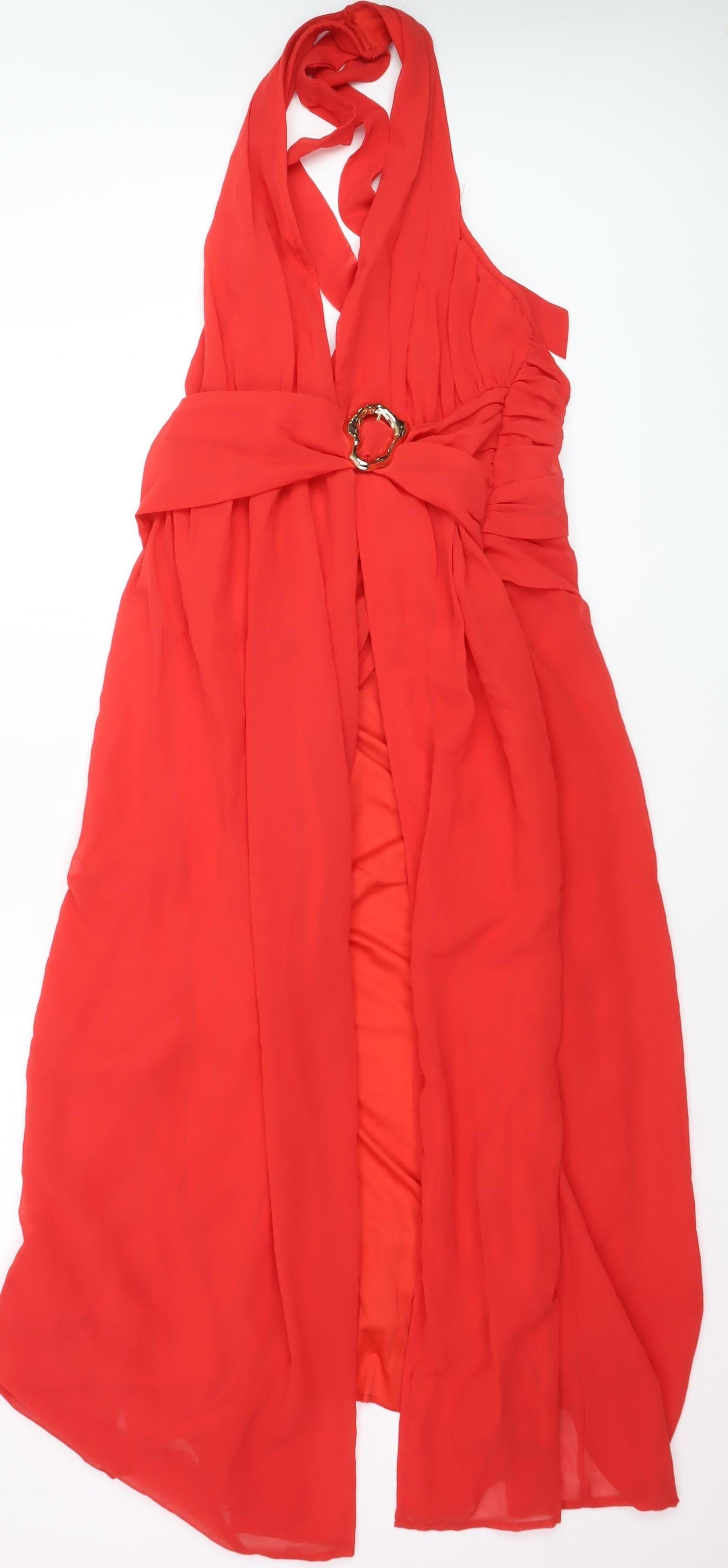 Boohoo Women Red Halter Hi-Low Chiffon Party Dress Size 12