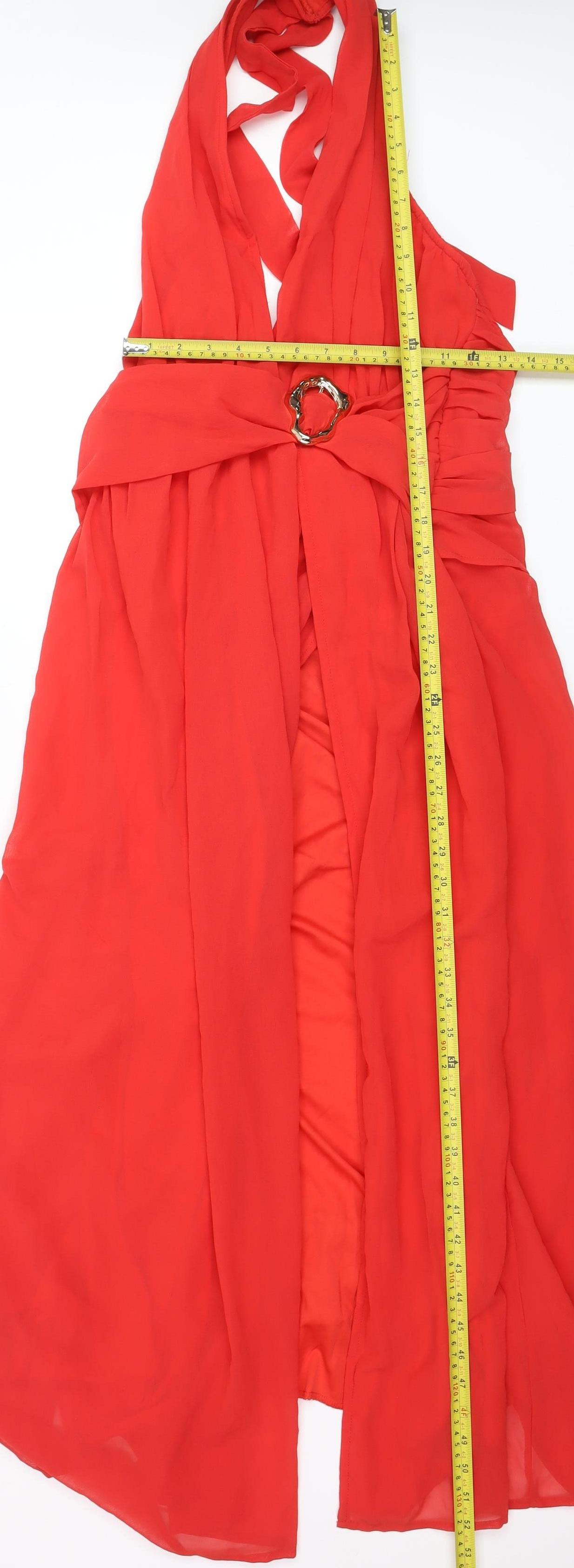 Boohoo Women Red Halter Hi-Low Chiffon Party Dress Size 12