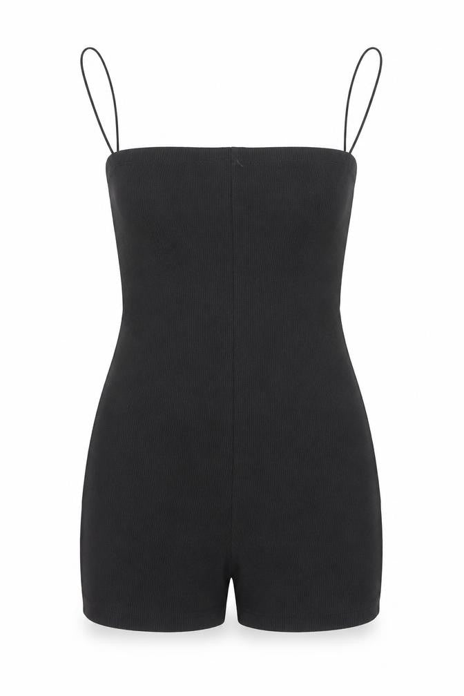 ZARA Women's Black Slim Fit Ribbed Knit Strap Playsuit Size S
