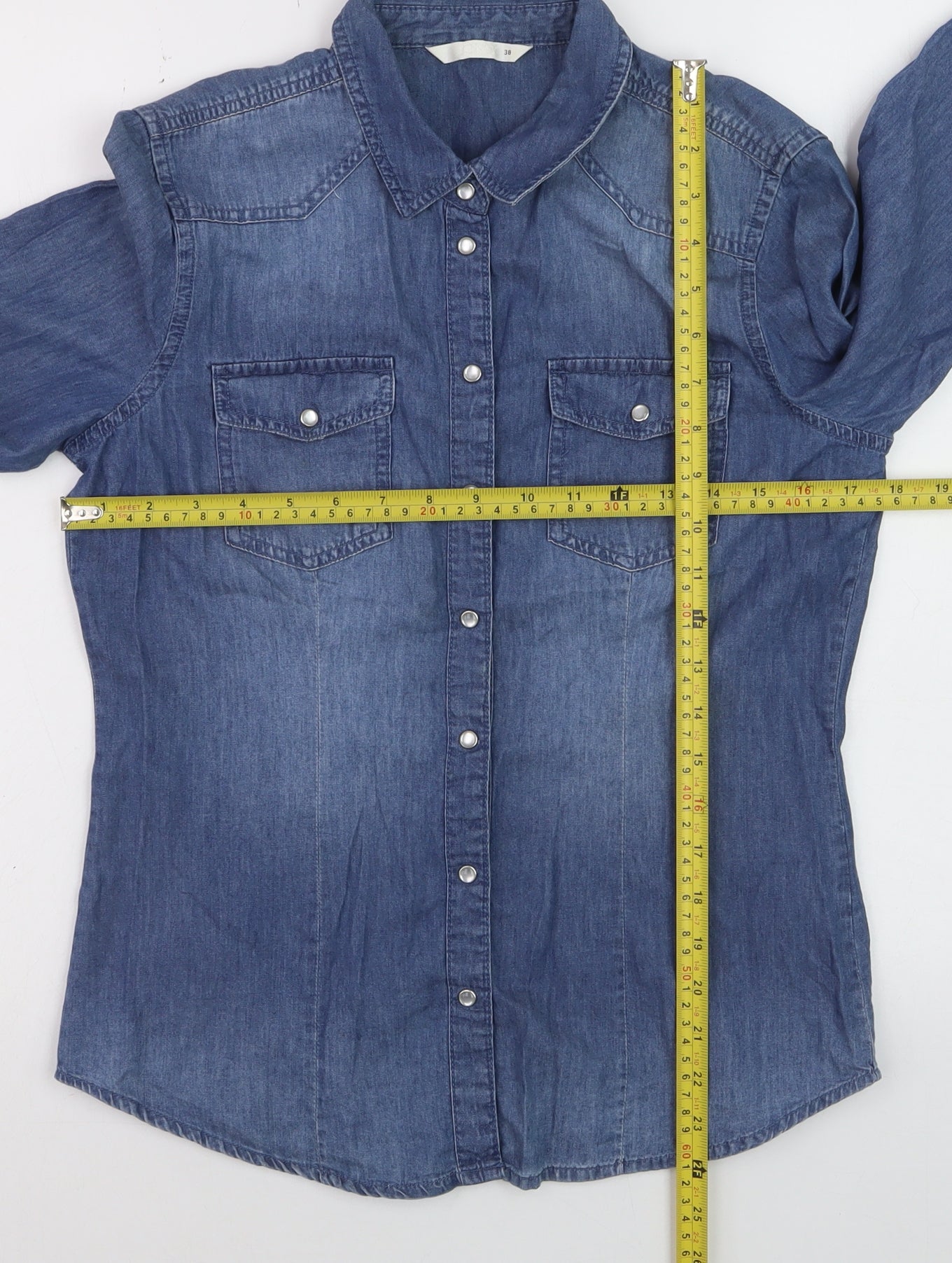 ONLY Women's Blue Denim Button-Up Shirt Size 10 Long Sleeve