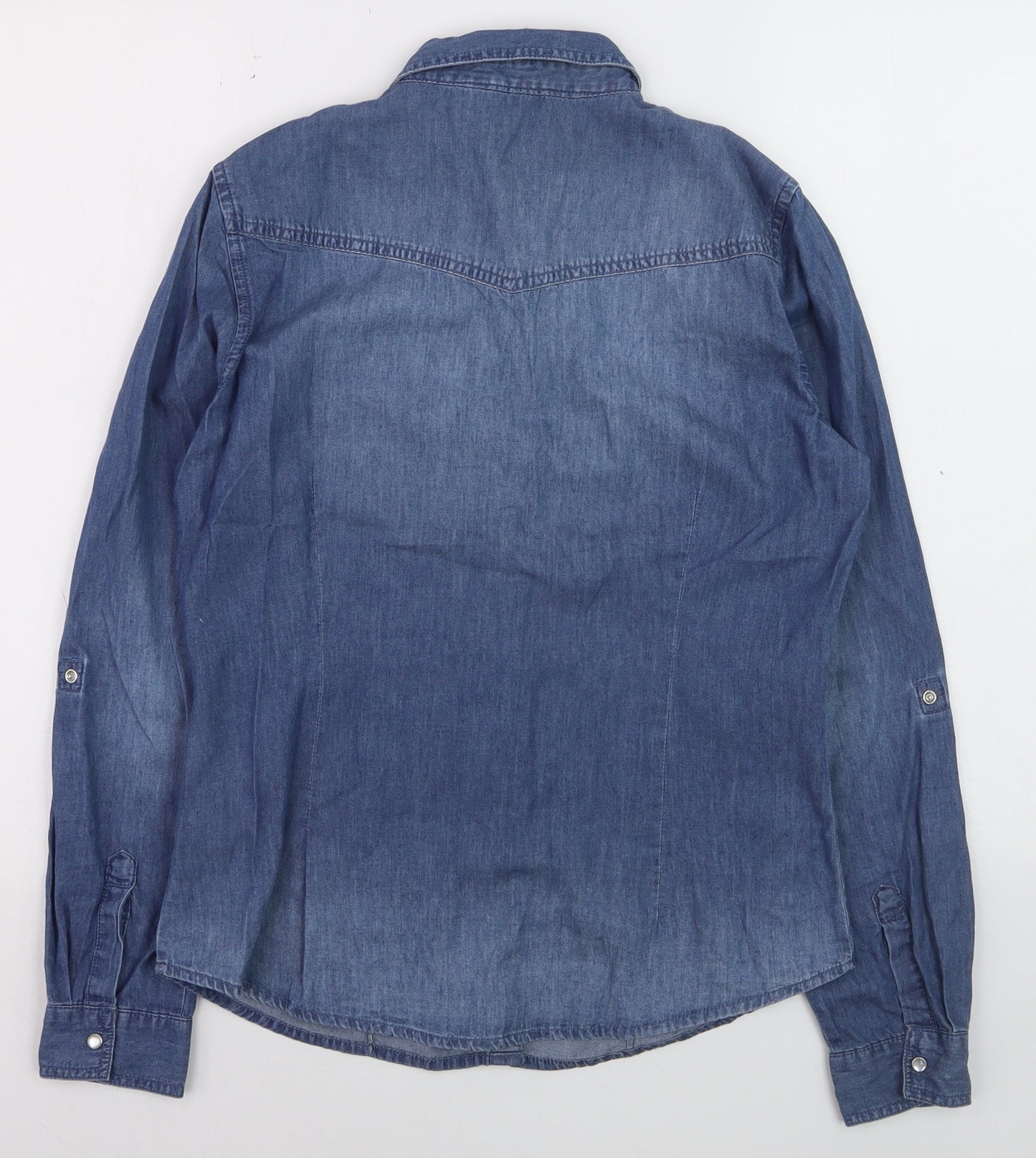 ONLY Women's Blue Denim Button-Up Shirt Size 10 Long Sleeve