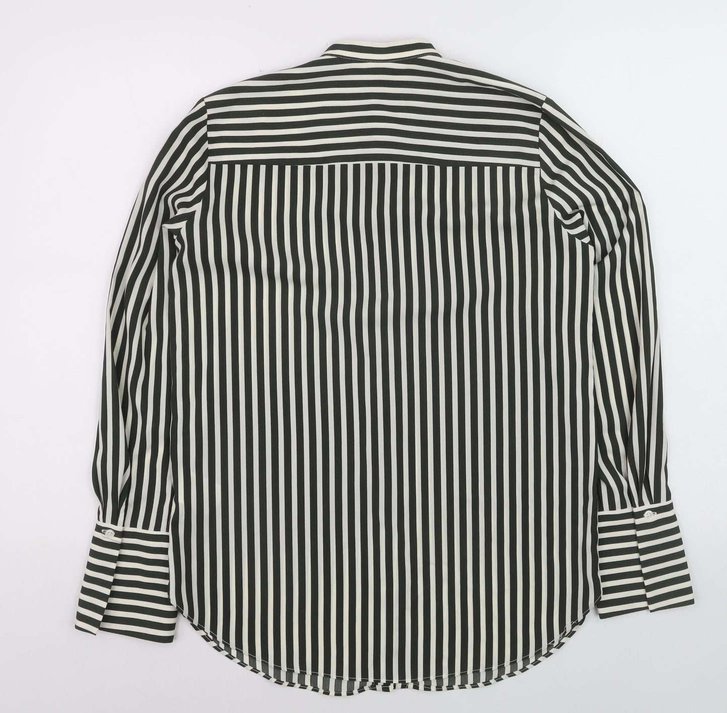 Oasis Women Black Striped Button-Up Long Sleeve Shirt Size 8