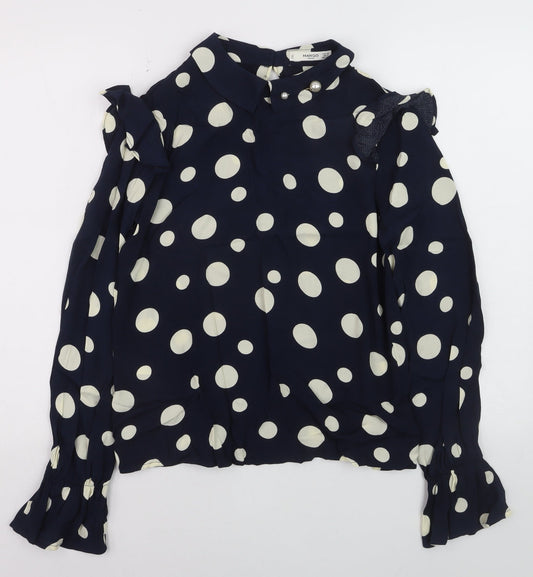 Mango Women’s Blue Polka Dot Collared Long Sleeve Blouse XS