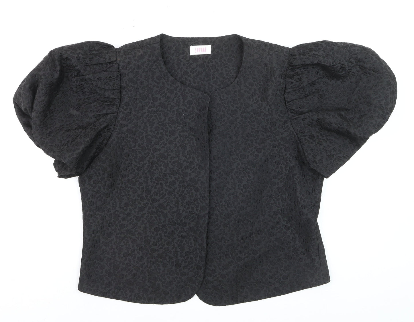 Savida Women Black Puff Sleeve Jacquard Blouse XL Elegant Stylish Top