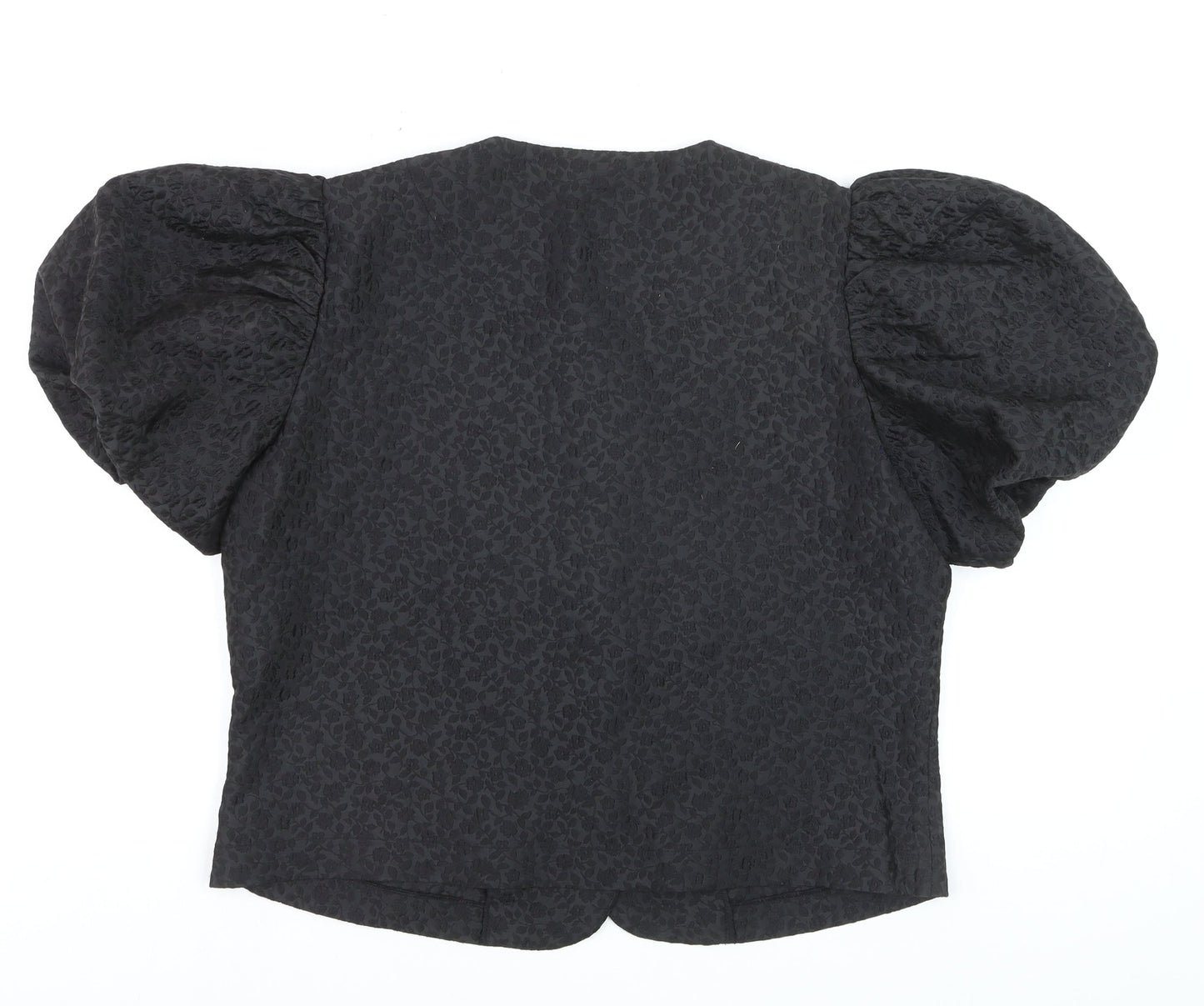 Savida Women Black Puff Sleeve Jacquard Blouse XL Elegant Stylish Top