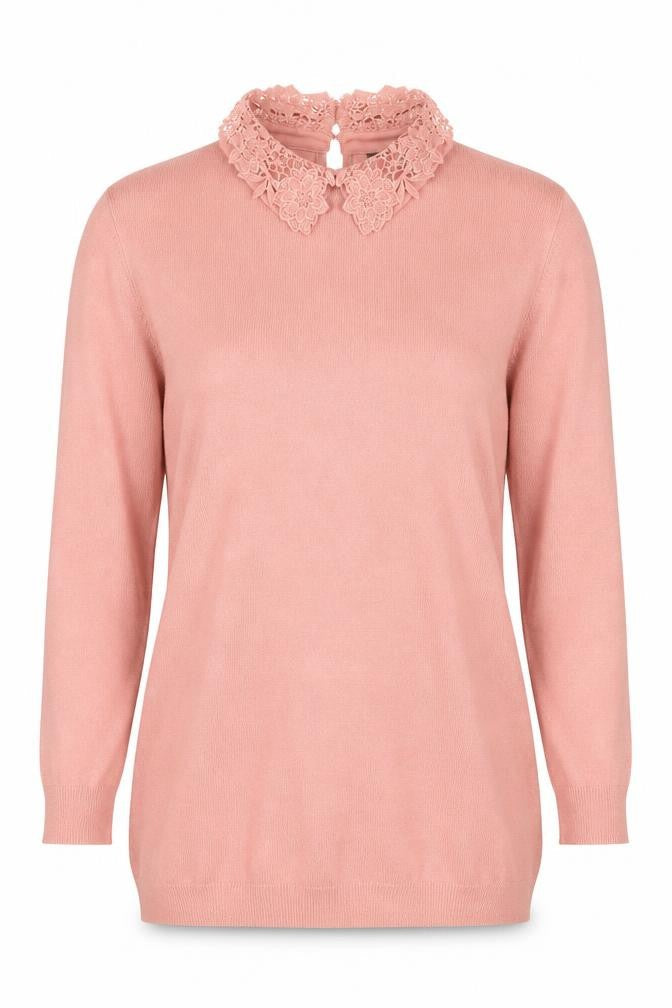 Warehouse Women’s Pink Lace Collar Knit Jumper Size 10