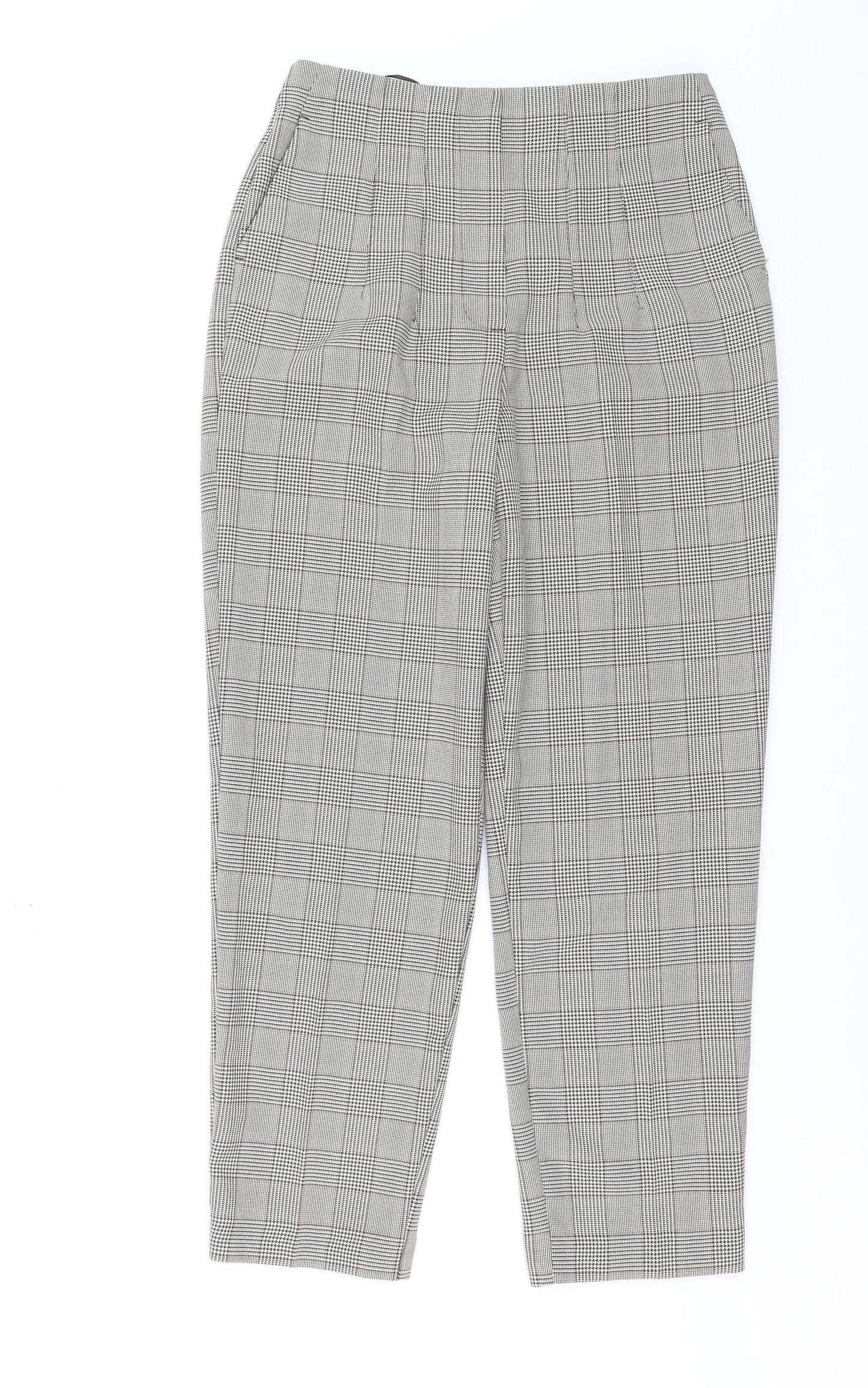 Primark Women’s Grey Checked Tapered Chino Trousers Size 6