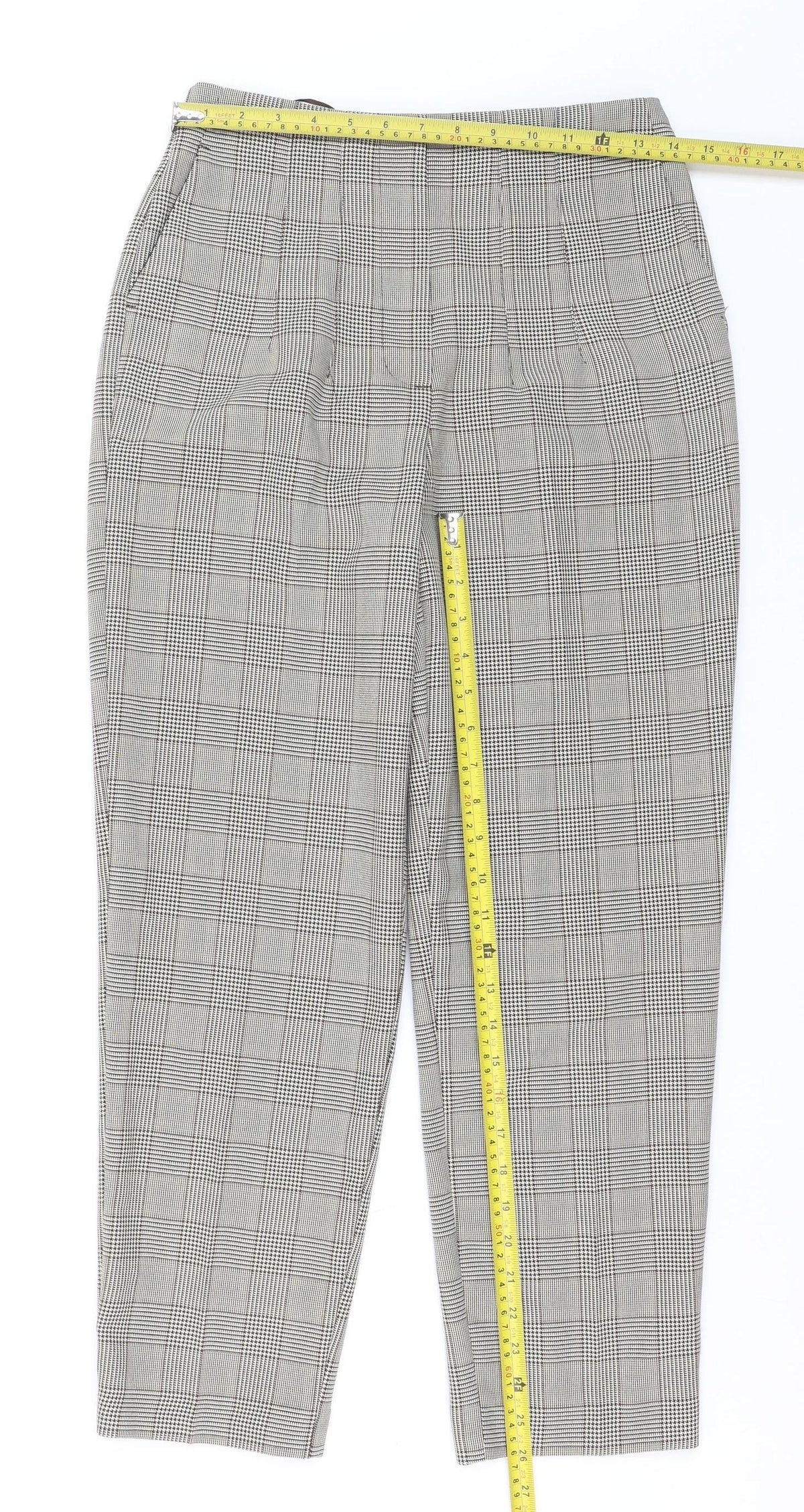 Primark Women’s Grey Checked Tapered Chino Trousers Size 6