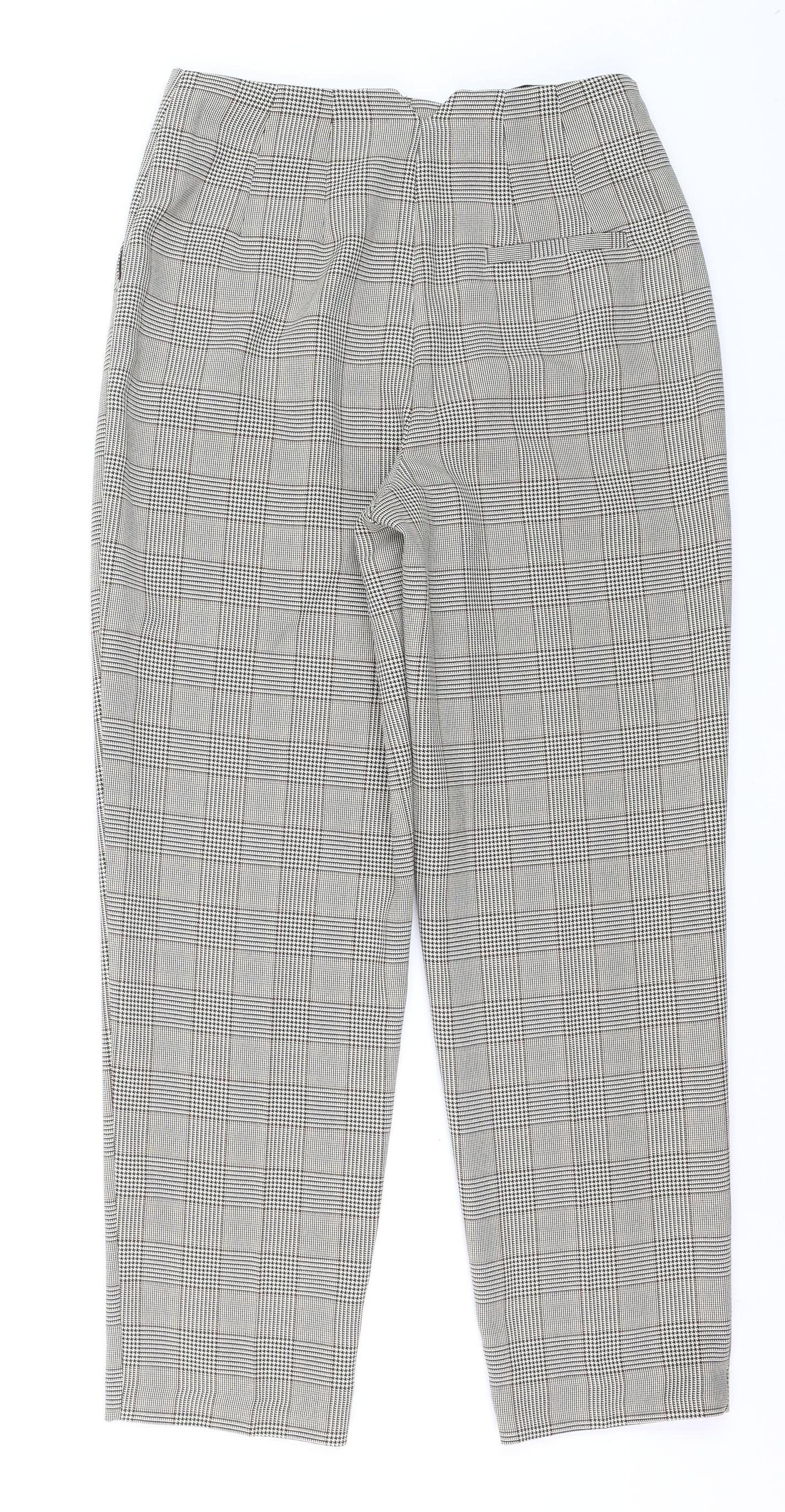 Primark Women’s Grey Checked Tapered Chino Trousers Size 6