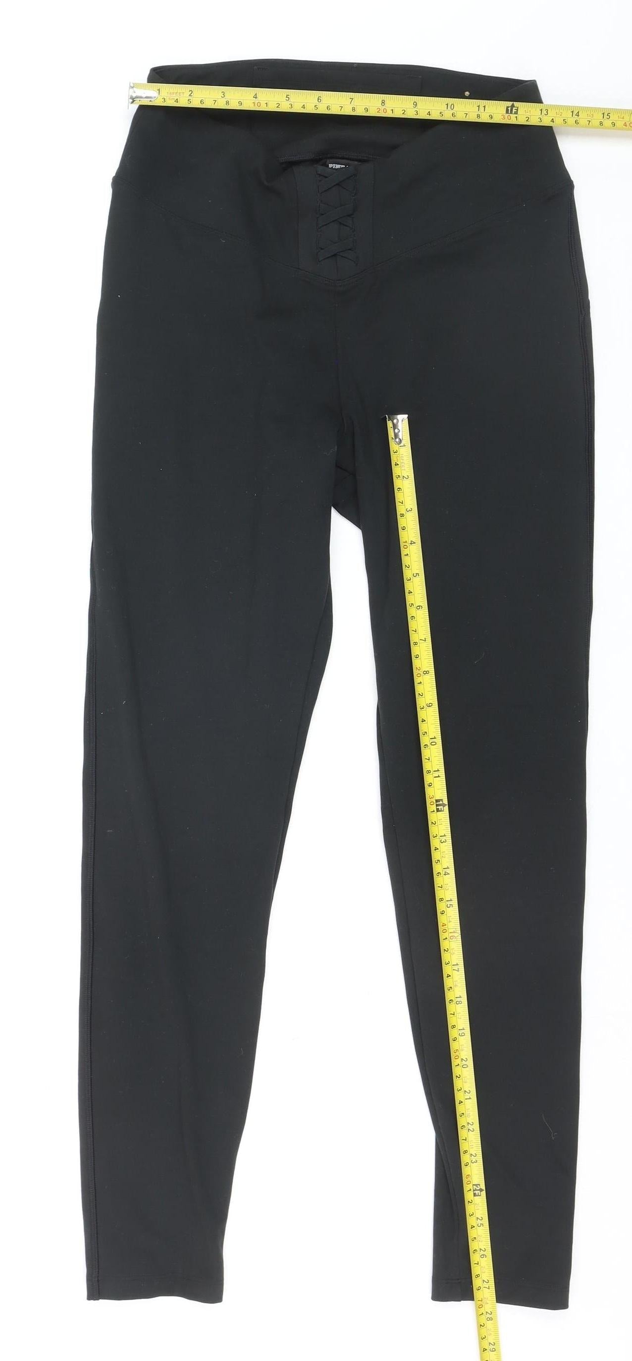 PINK Women's Black High Rise Lace-Up Active Leggings Size L