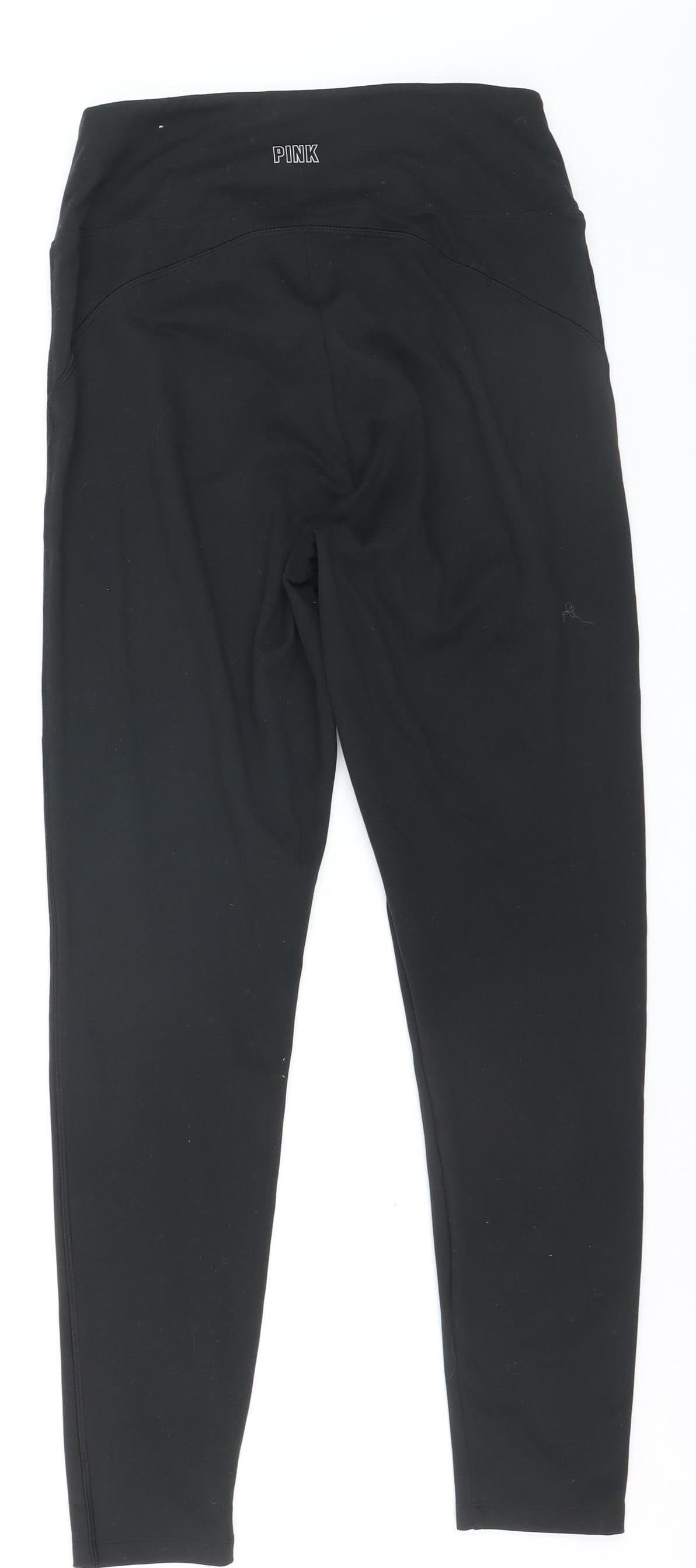 PINK Women's Black High Rise Lace-Up Active Leggings Size L