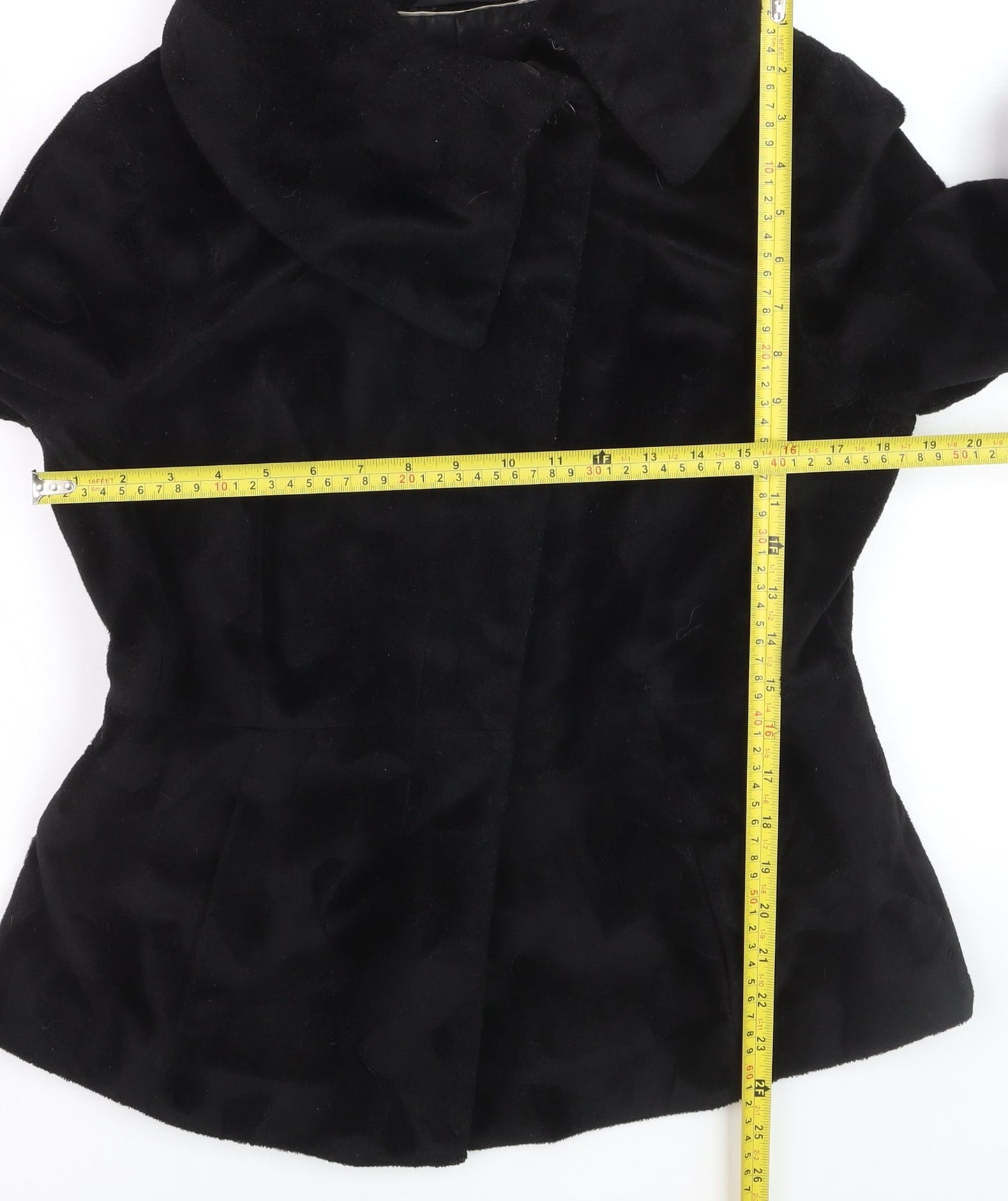 Next Women’s Black Faux Fur Short Jacket Size 12 Lined Collared Winter Coat