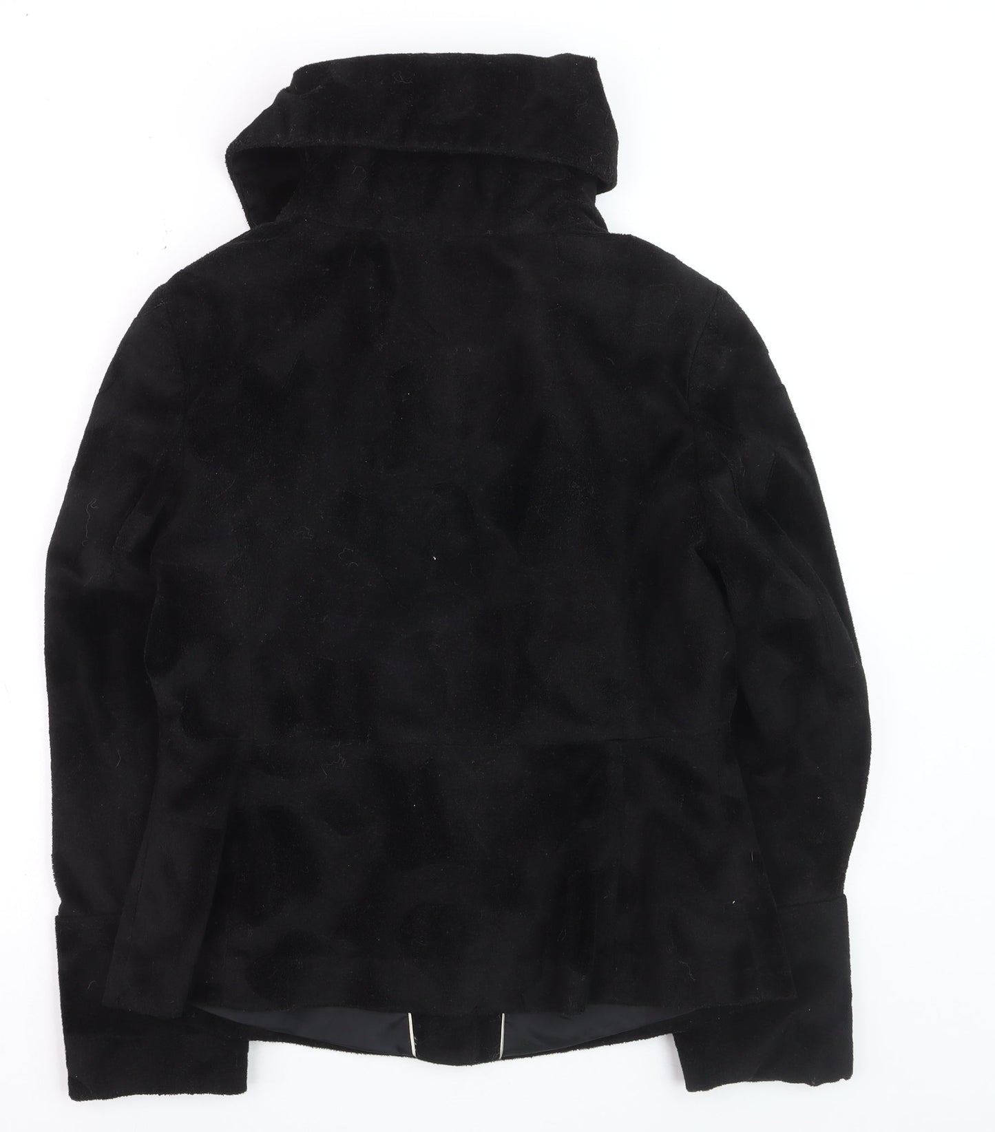 Next Women’s Black Faux Fur Short Jacket Size 12 Lined Collared Winter Coat