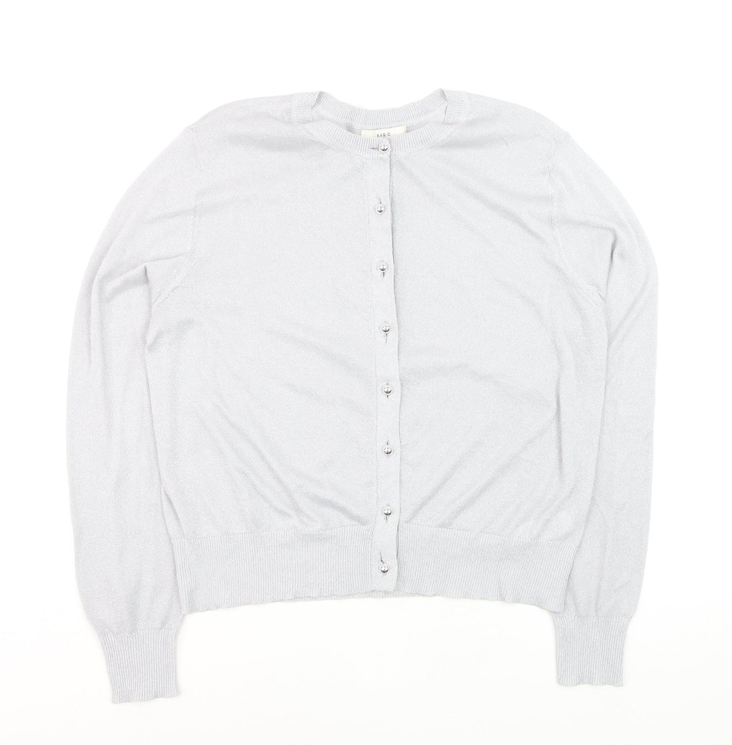 Marks and Spencer Women’s Silver Cardigan Size 16 Crew Neck Knitwear