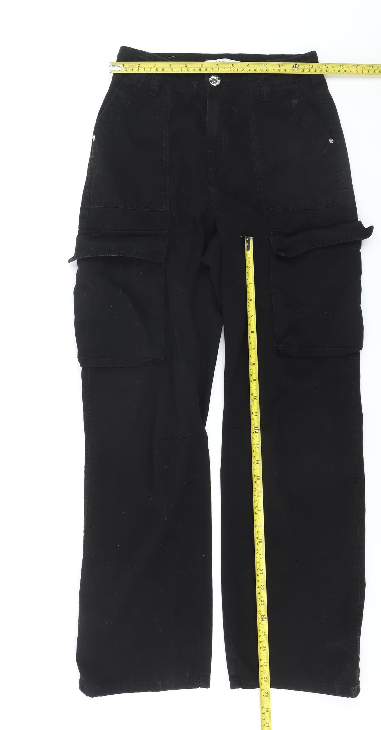 Bershka Women's Black Size 8 Medium Rise Cargo Straight Jeans