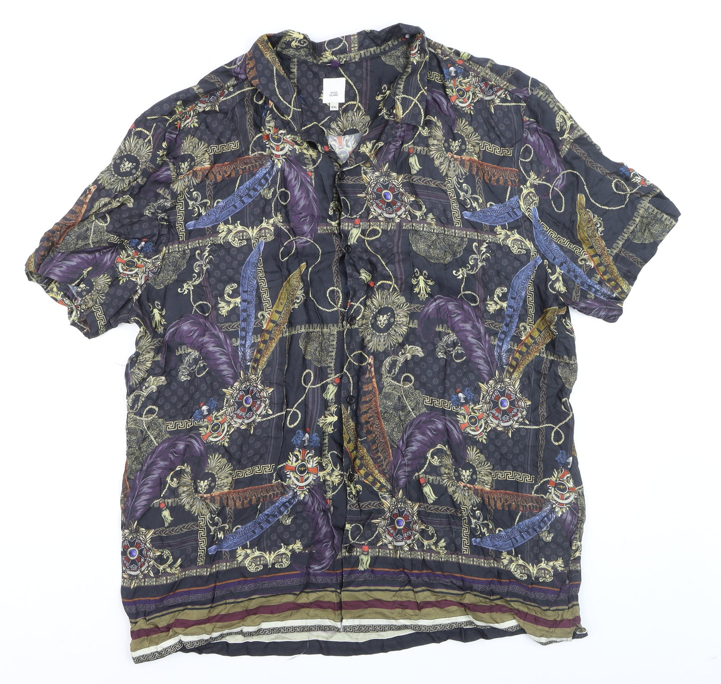 River Island Men's Multicoloured 2XL Short Sleeve Viscose Button-Up Shirt
