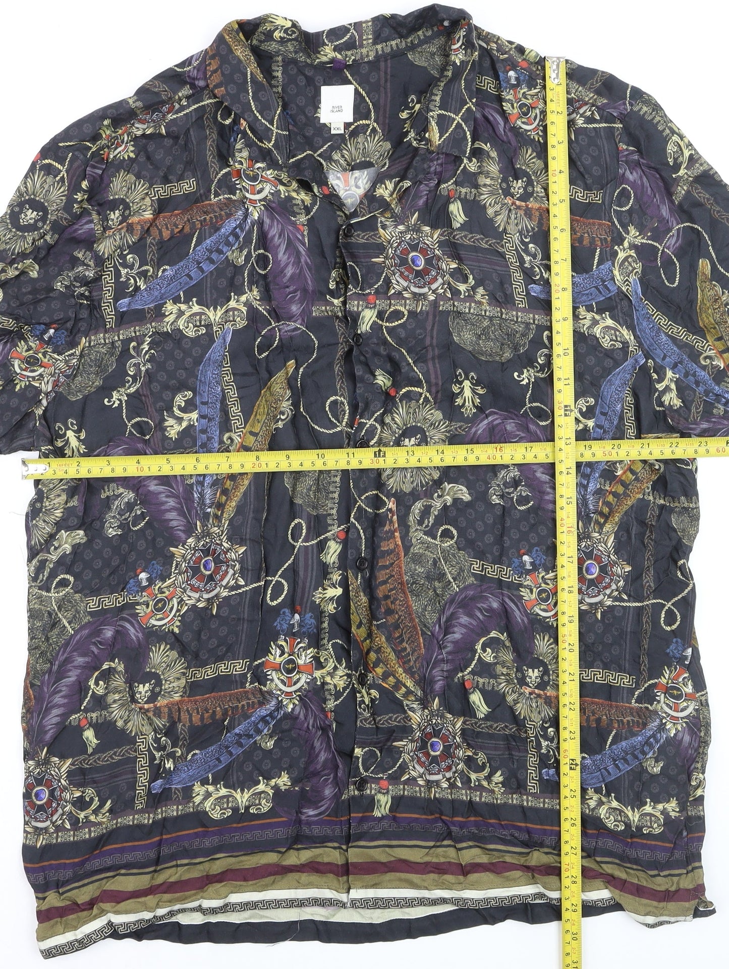 River Island Men's Multicoloured 2XL Short Sleeve Viscose Button-Up Shirt