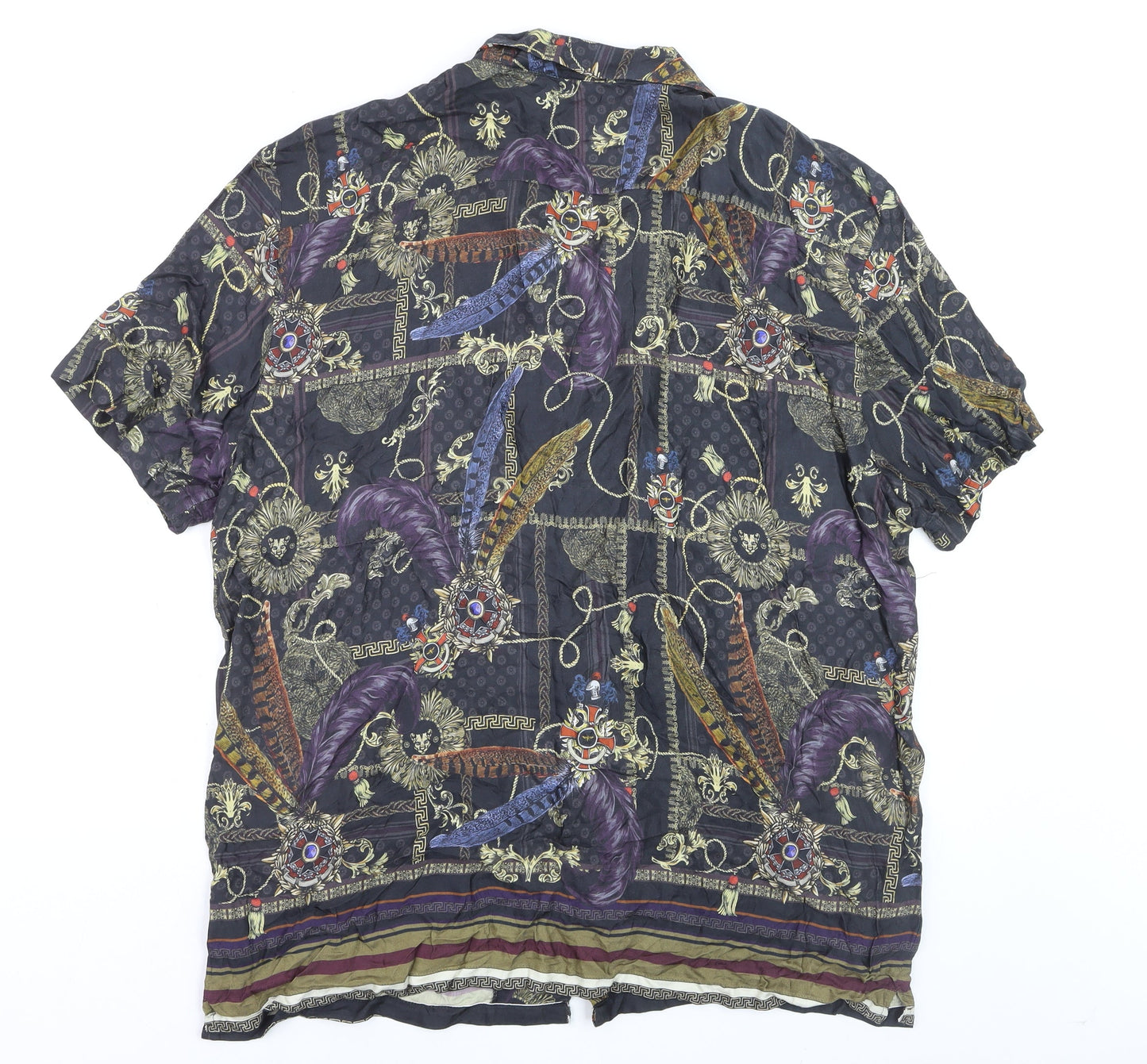River Island Men's Multicoloured 2XL Short Sleeve Viscose Button-Up Shirt