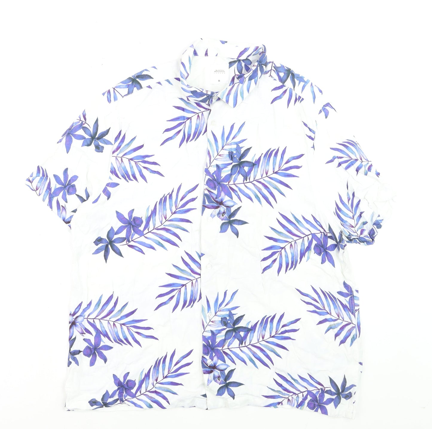 Burton Menswear London Men's White XL Tropical Floral Short Sleeve Shirt