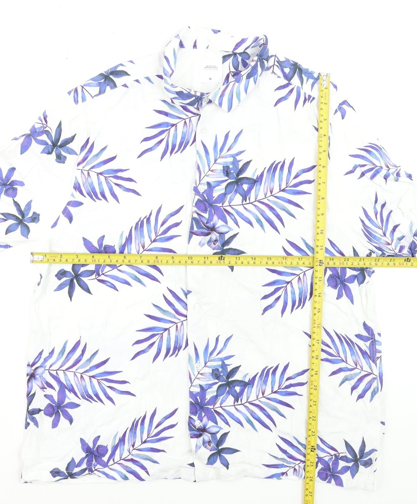 Burton Menswear London Men's White XL Tropical Floral Short Sleeve Shirt