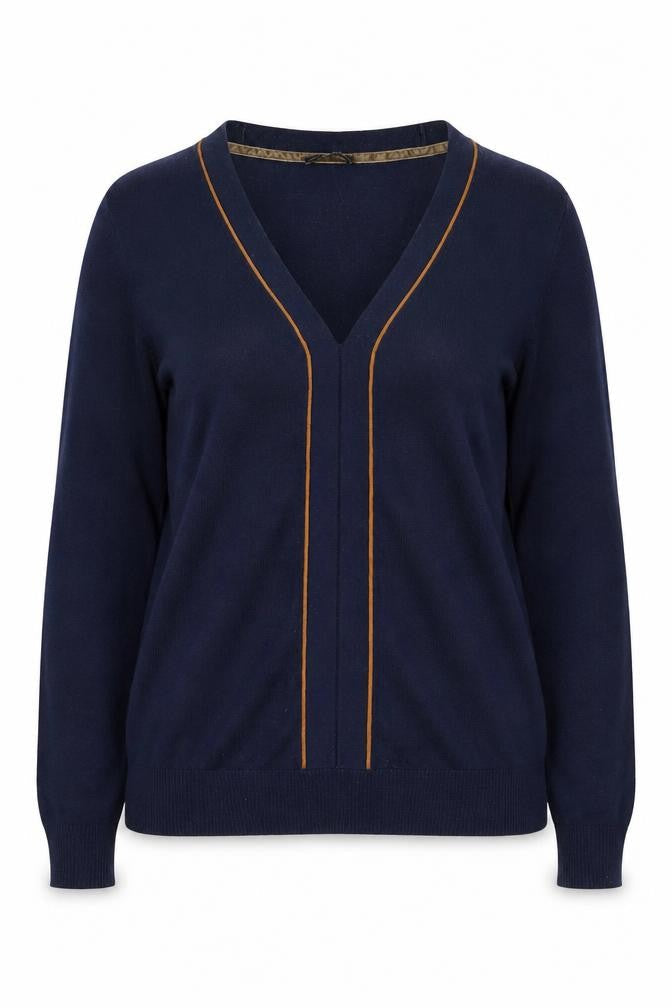 Yest Women's Blue V-Neck Long Sleeve Cotton Knit Jumper Size 10