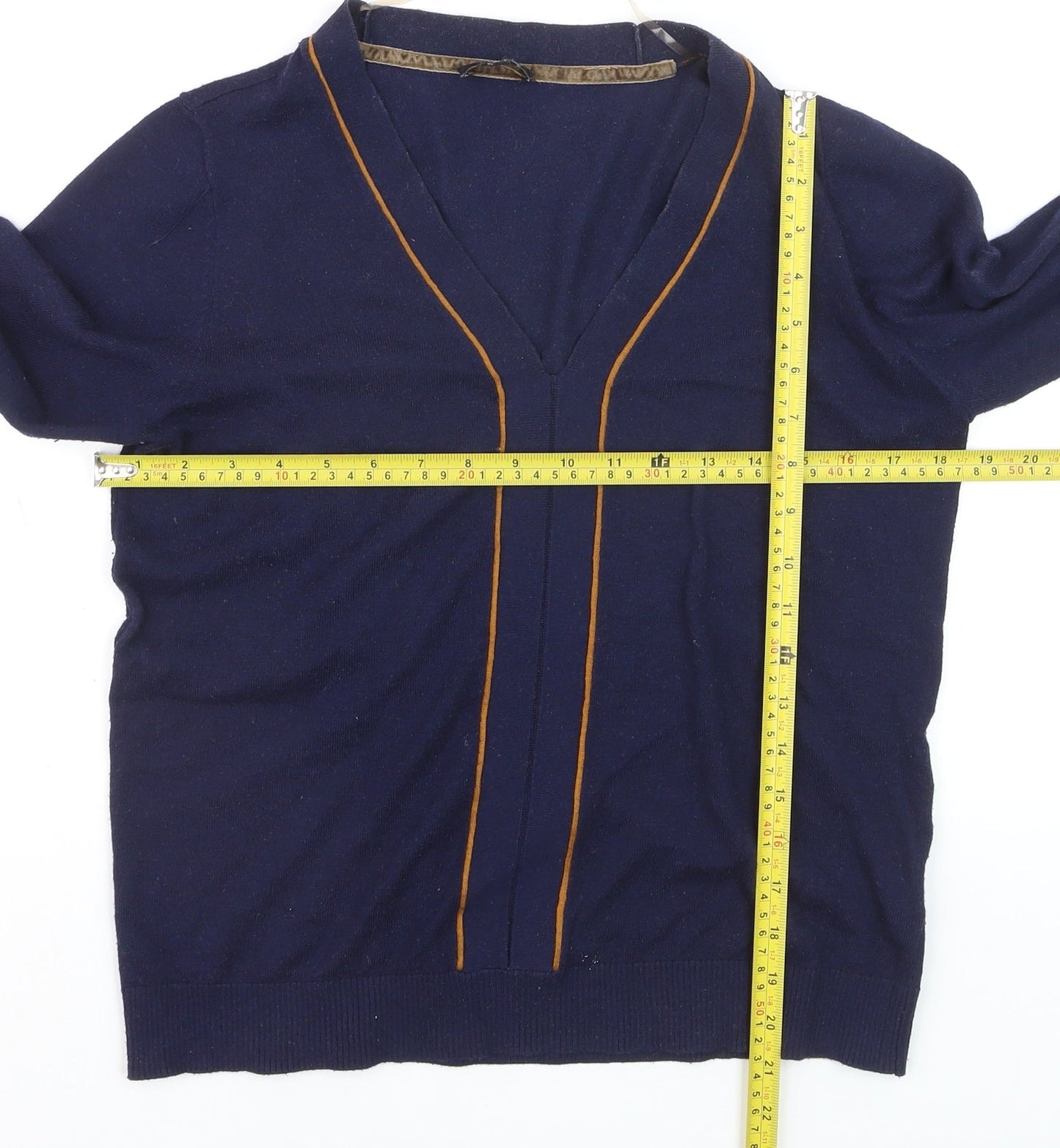 Yest Women's Blue V-Neck Long Sleeve Cotton Knit Jumper Size 10
