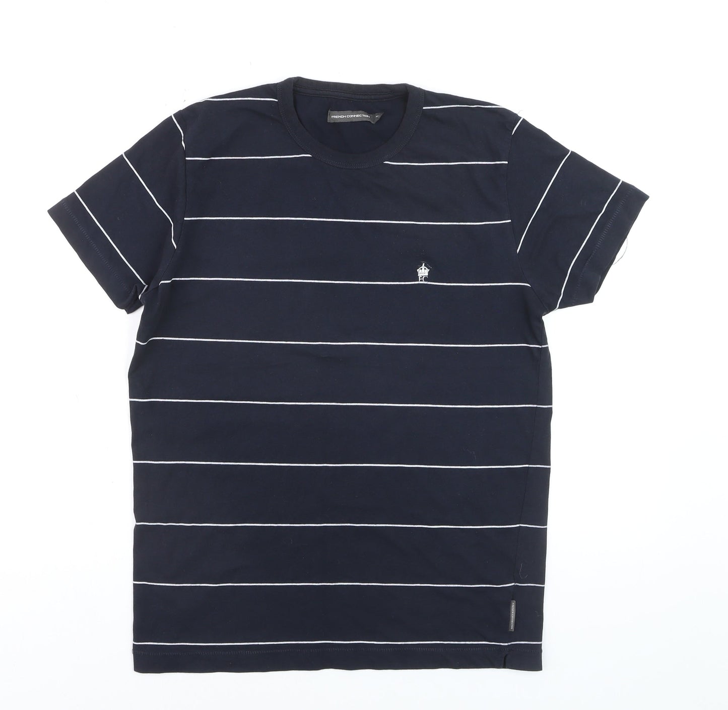 French Connection Men's Blue Striped Cotton Crew Neck T-Shirt M
